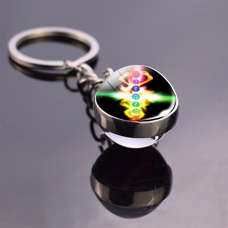 7 Chakra Yoga Meditation Glass Ball Key Chain