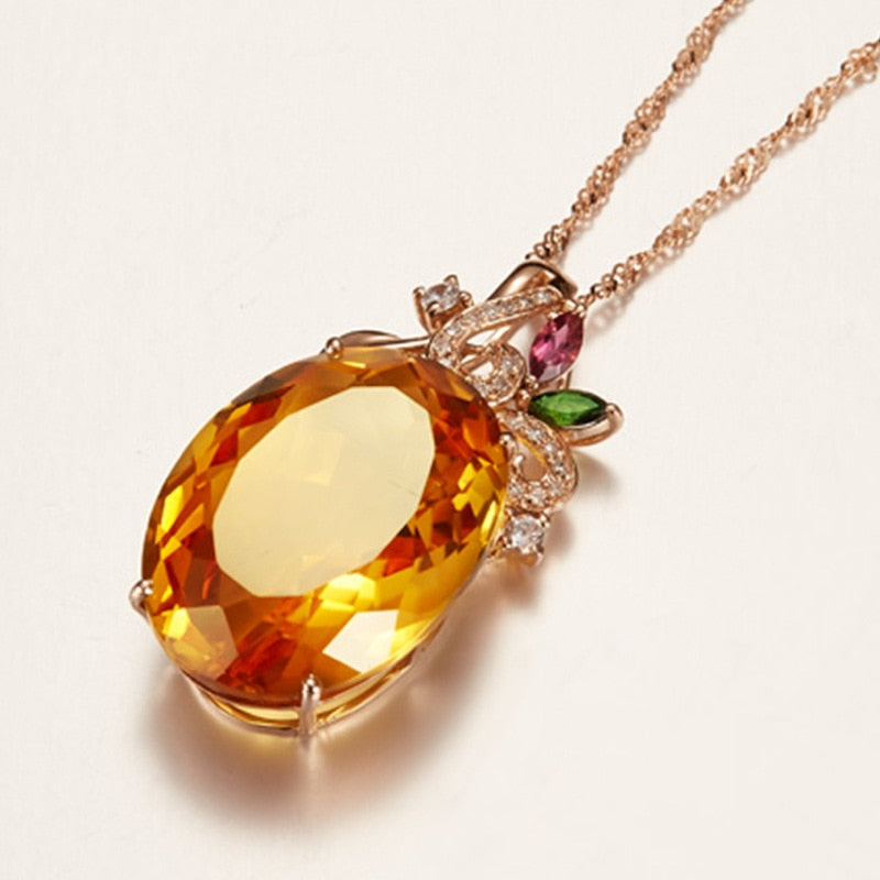 925 Silver Jewelry with Oval Citrine Zircon Gemstone Pendant