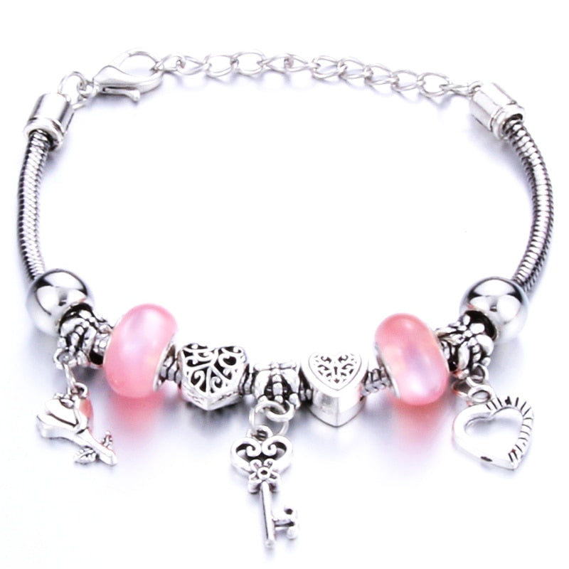 Antique Original Crown key lock Shape 6 colors Charm Bracelets