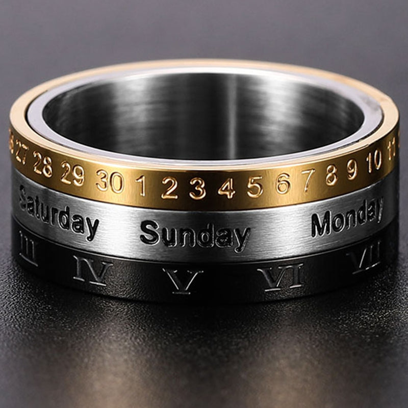 Men's Roman Numerals Date Calendar Time Ring