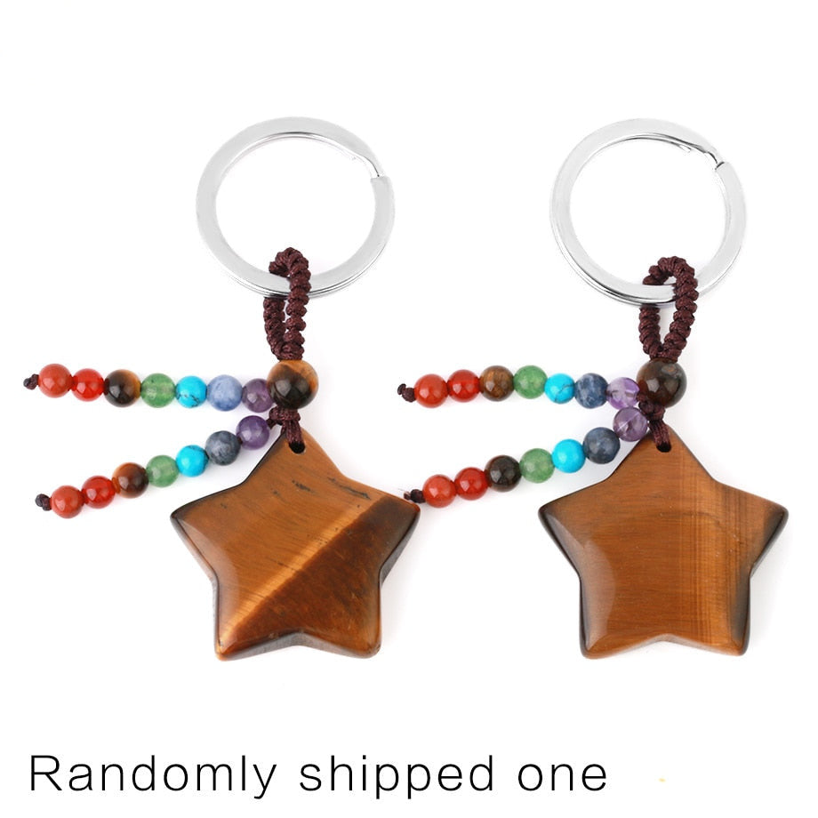Natural Stone 7 Chakra Keychain Healing Moon Star