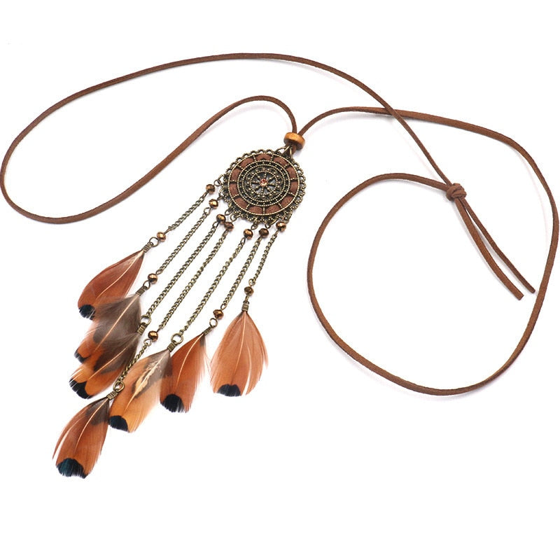 Feather Pendant Dreamcatcher Necklace