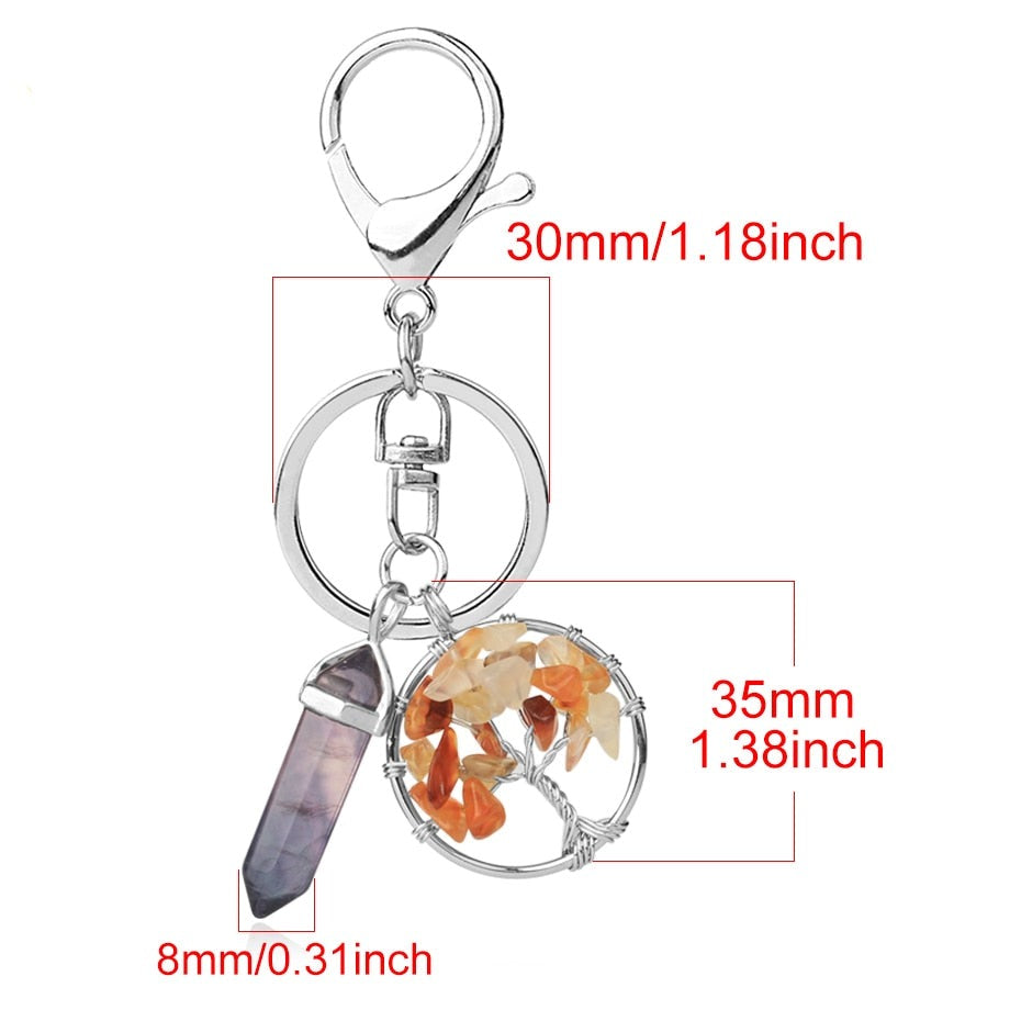 Natural Stone Fluorite Tree of Life Pendants Keychain