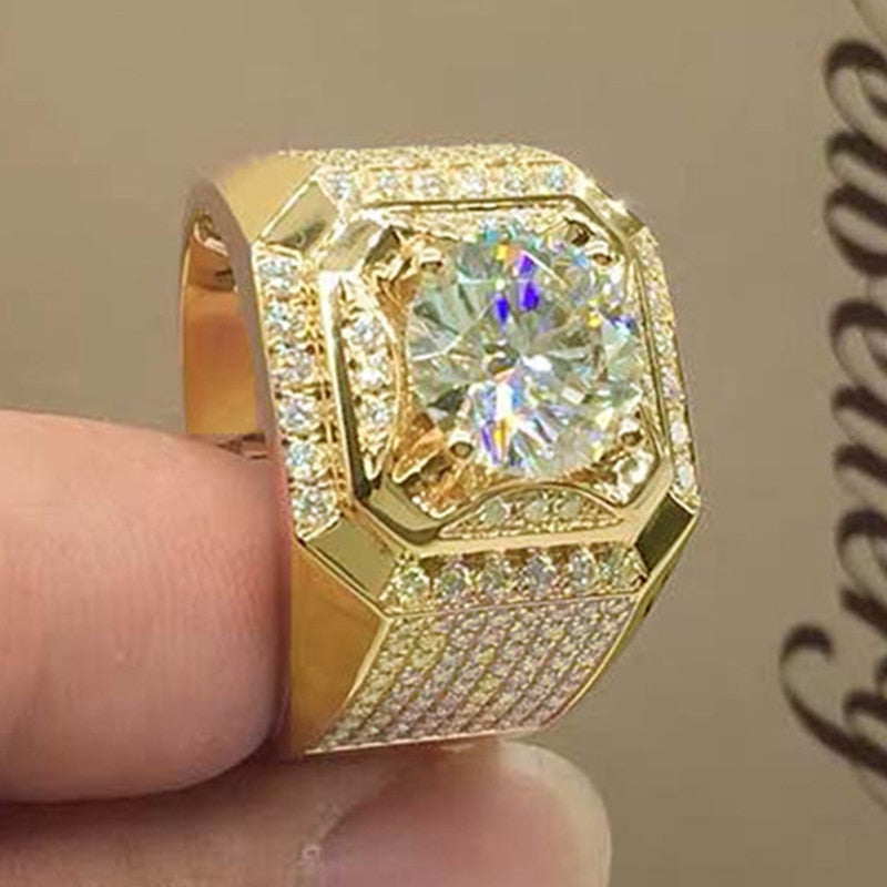 Gold 2.0 Carat White Crystal CZ Ring