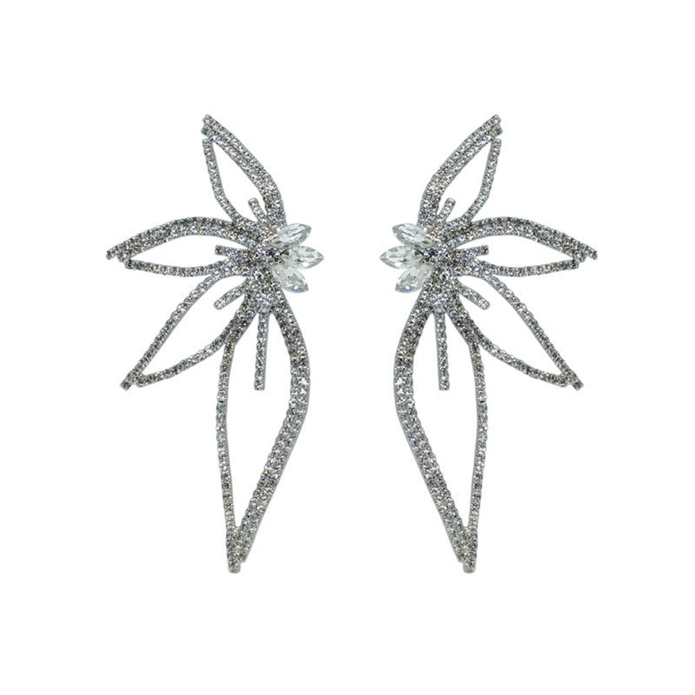 Exaggerated Crystal Geometric Flower Stud Earrings