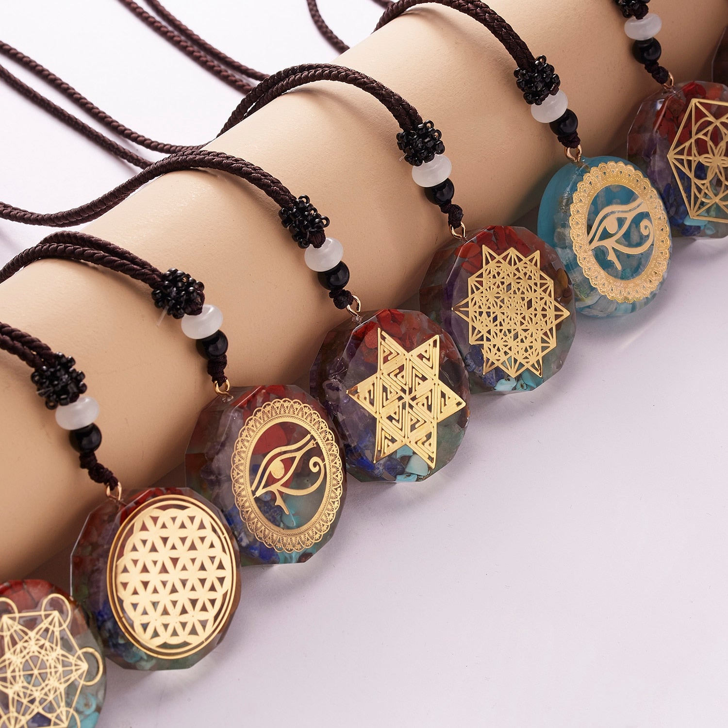 Geometric Pattern Chakras Orgonite Natural Stone Pendant