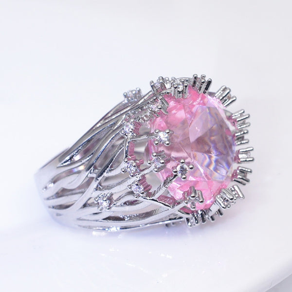 925 Sterling Pink Crystal Zircon Silver Ring