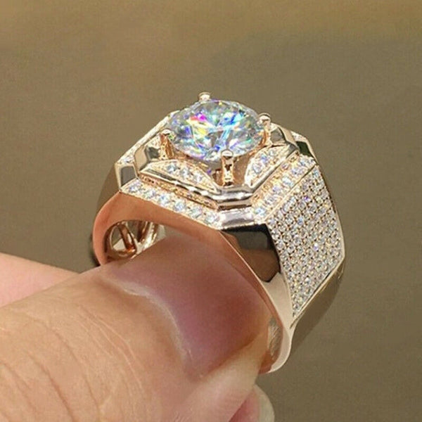 Luxurious Men's Rose Gold Natural Birthstone Crystal Finger Ring