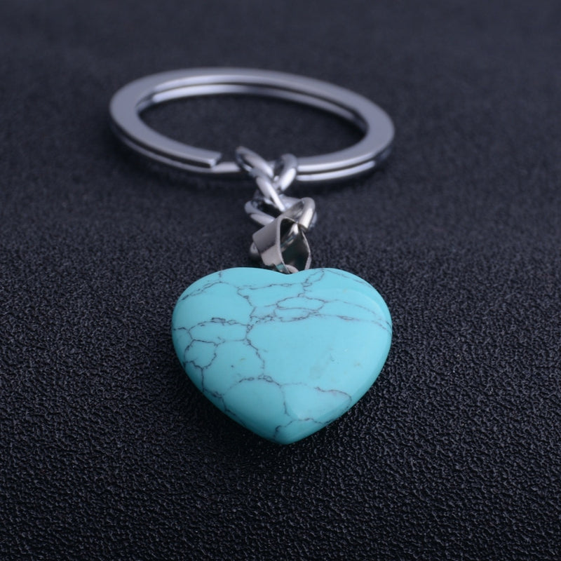 Heart-Shaped Natural Crystal Stone Keychain