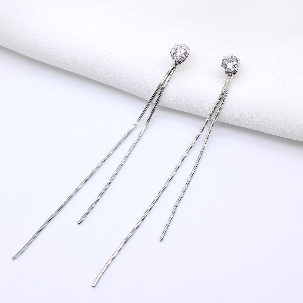 Long Crystal Tassel Gold Color Dangle Earrings