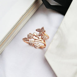 Luxury Crystal Butterfly Tree Leaf Wedding Rings