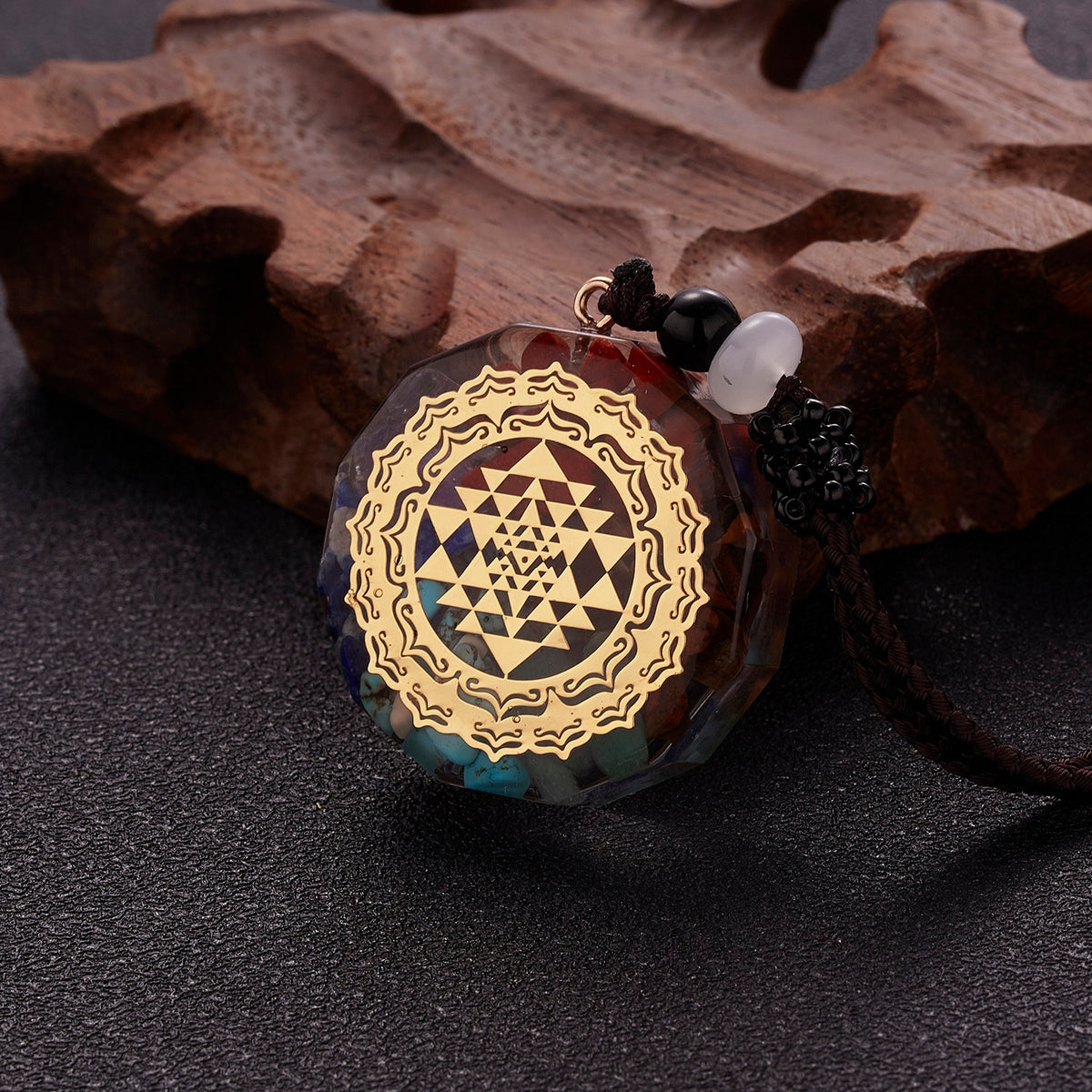 Geometric Pattern Chakras Orgonite Natural Stone Pendant