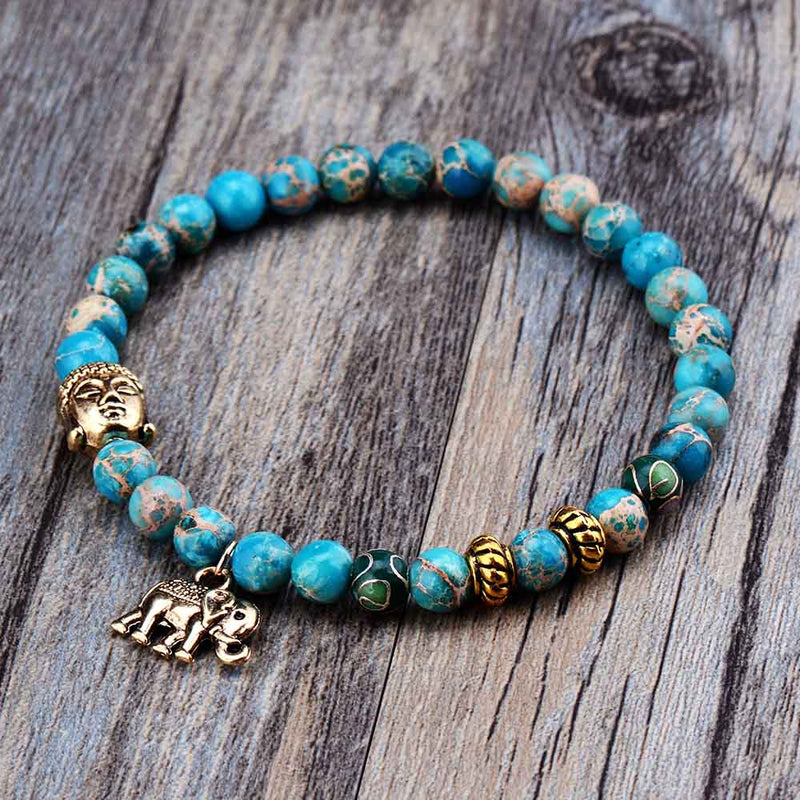 Natural Stone Buddha and Elephant Bead Tibetan Bracelets