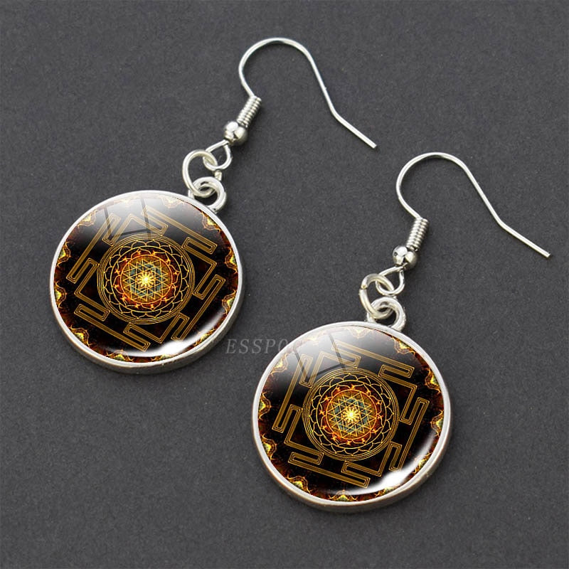 Chakra Spiritual Healing Glass Dangle Earrings