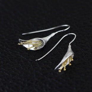 925 sterling silver Long Flower Earrings