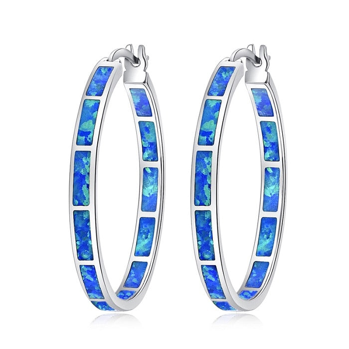 Fire Opal Stone Hoop Woman Earrings