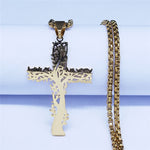 Cross Tree of Life Stainless Steel Chain Necklaces