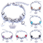 Antique Original Crown key lock Shape 6 colors Charm Bracelets