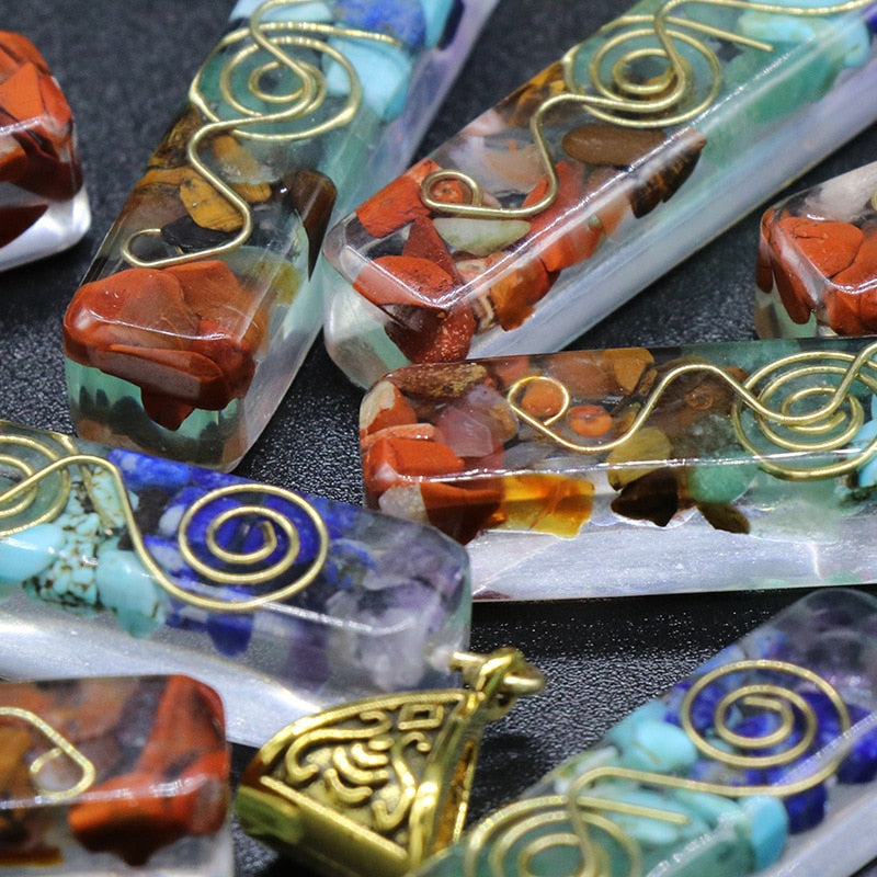 Orgonite Hex Chakra Crushed Stone Meditation Reiki Pendant Necklace
