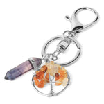 Natural Stone Fluorite Tree of Life Pendants Keychain