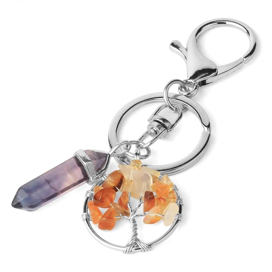 Natural Stone Fluorite Tree of Life Pendants Keychain