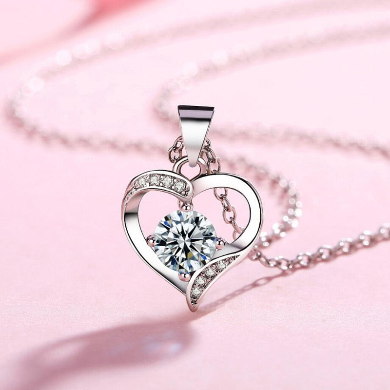 Crystal CZ Heart Pendant Choker Necklace