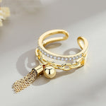 Link Chain Tassel  Zirconia Charm Finger Ring