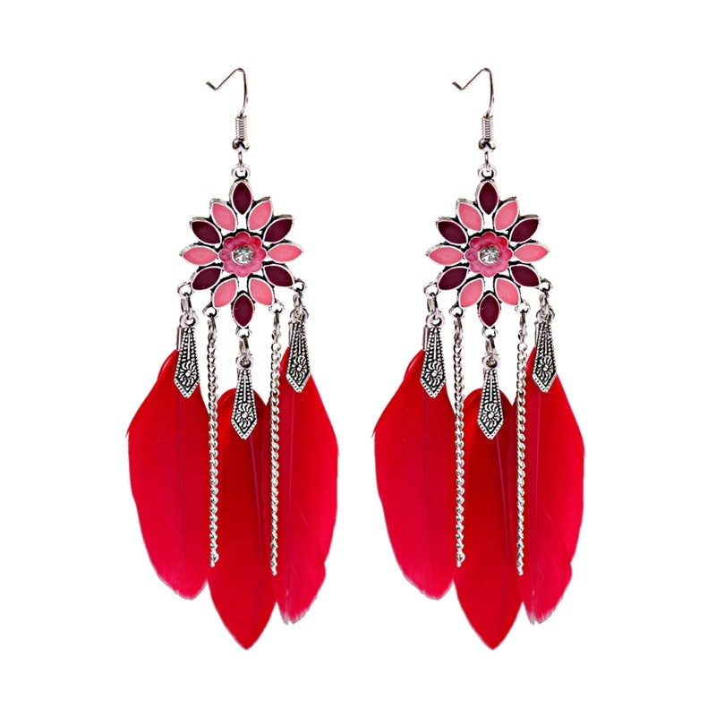 Bohemian Feather Tassel Earrings