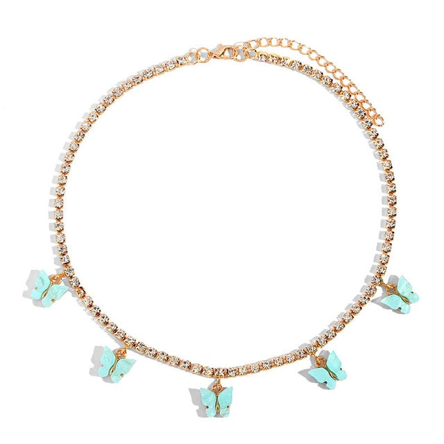 Iced Out Butterfly Choker Necklaces For Women