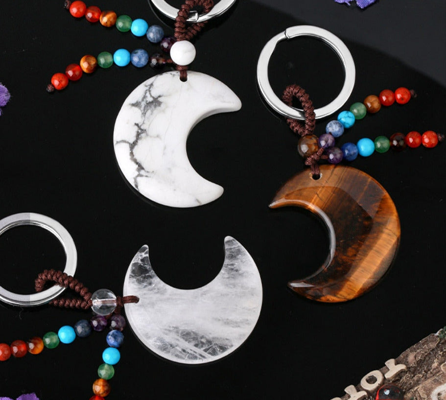 Natural Stone 7 Chakra Keychain Healing Moon Star