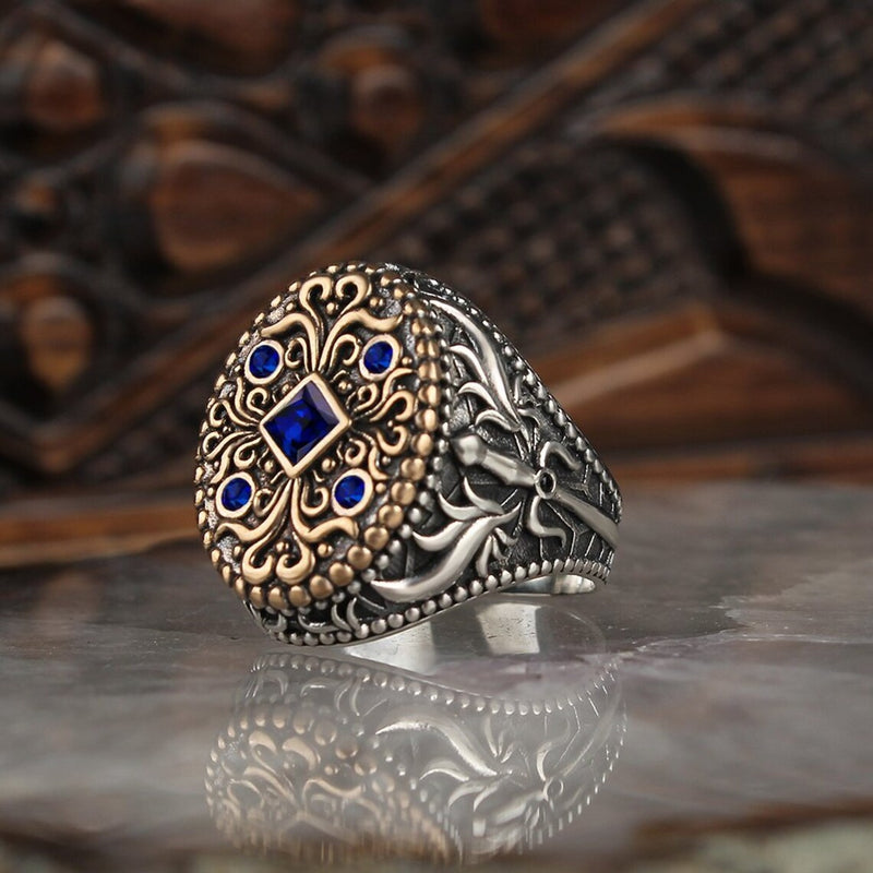 Ancient Silver Color Carved Eagle Ring