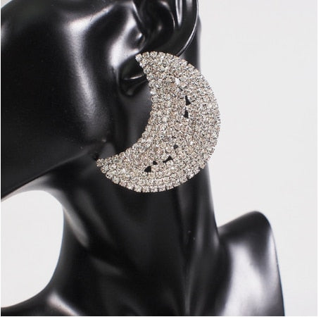 Exaggerated Crystal Geometric Flower Stud Earrings