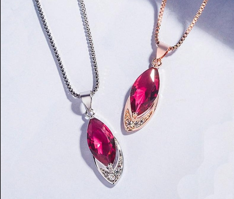 Rose Gold Color Red Ruby Pendant Necklaces