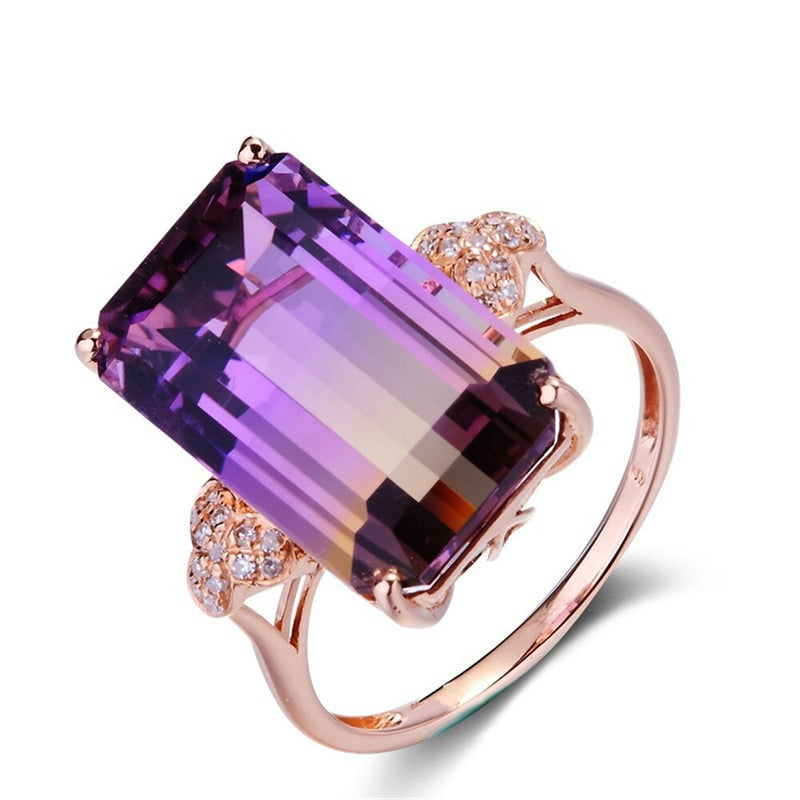 Citrine Amethyst Crystal Zircon Diamond Finger Ring