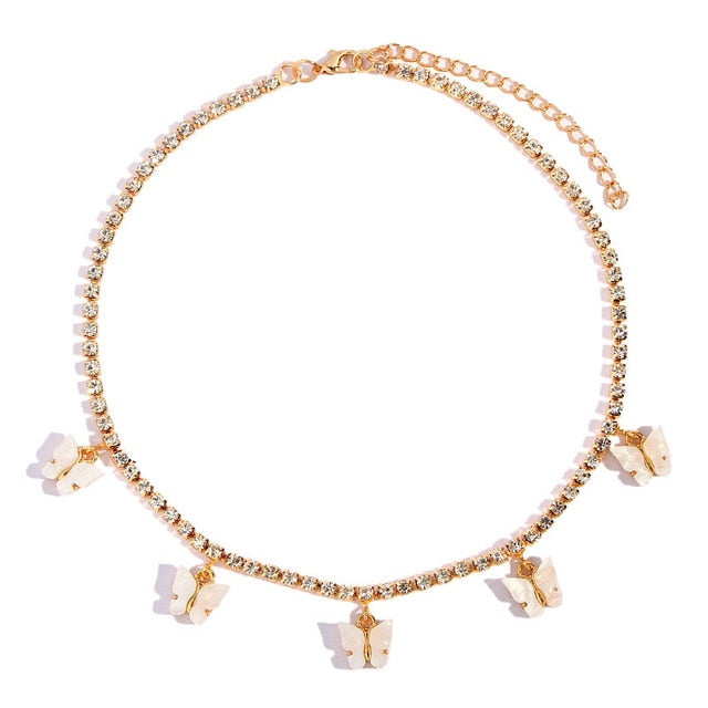 Iced Out Butterfly Choker Necklaces For Women
