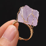 Wire Wrap Amethysts Quartzs Finger Ring