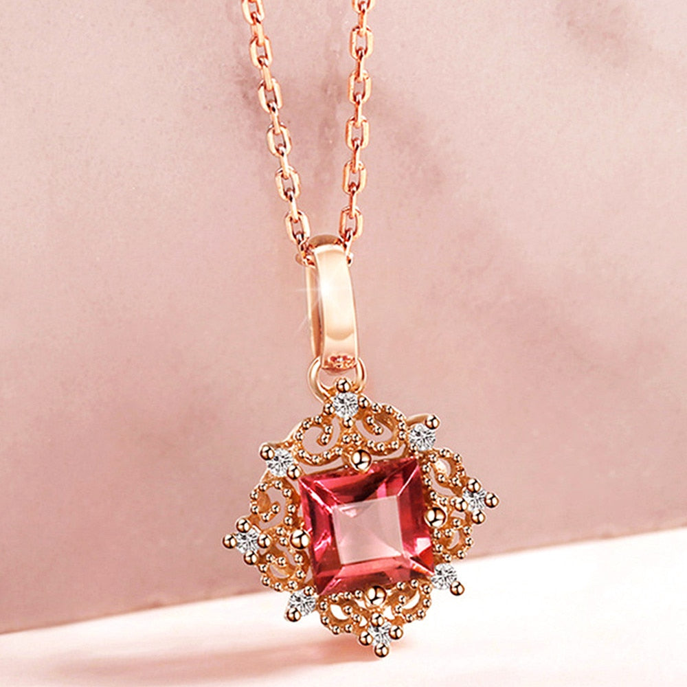 Ruby gemstones red crystal pendant necklaces