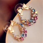 Luxury Gold Color Colorful Crystal Bow Stud Earrings