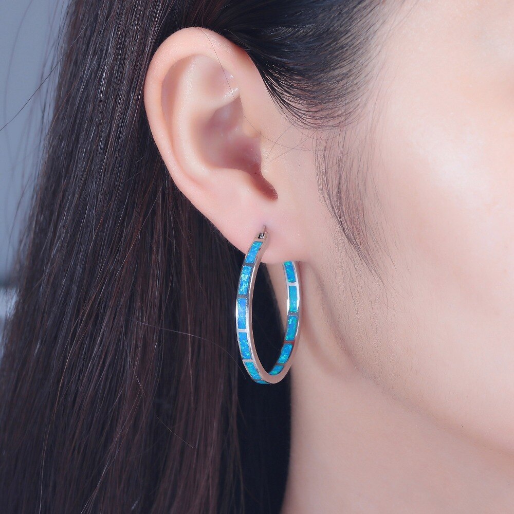 Fire Opal Stone Hoop Woman Earrings