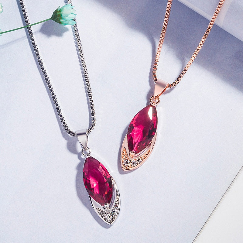 Rose Gold Color Red Ruby Pendant Necklaces