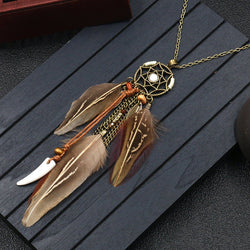 Feather Pendant Dreamcatcher Necklace