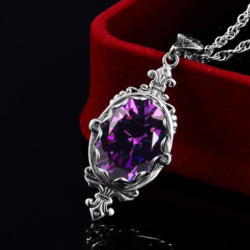 Carved Purple Gems Pendants Necklace