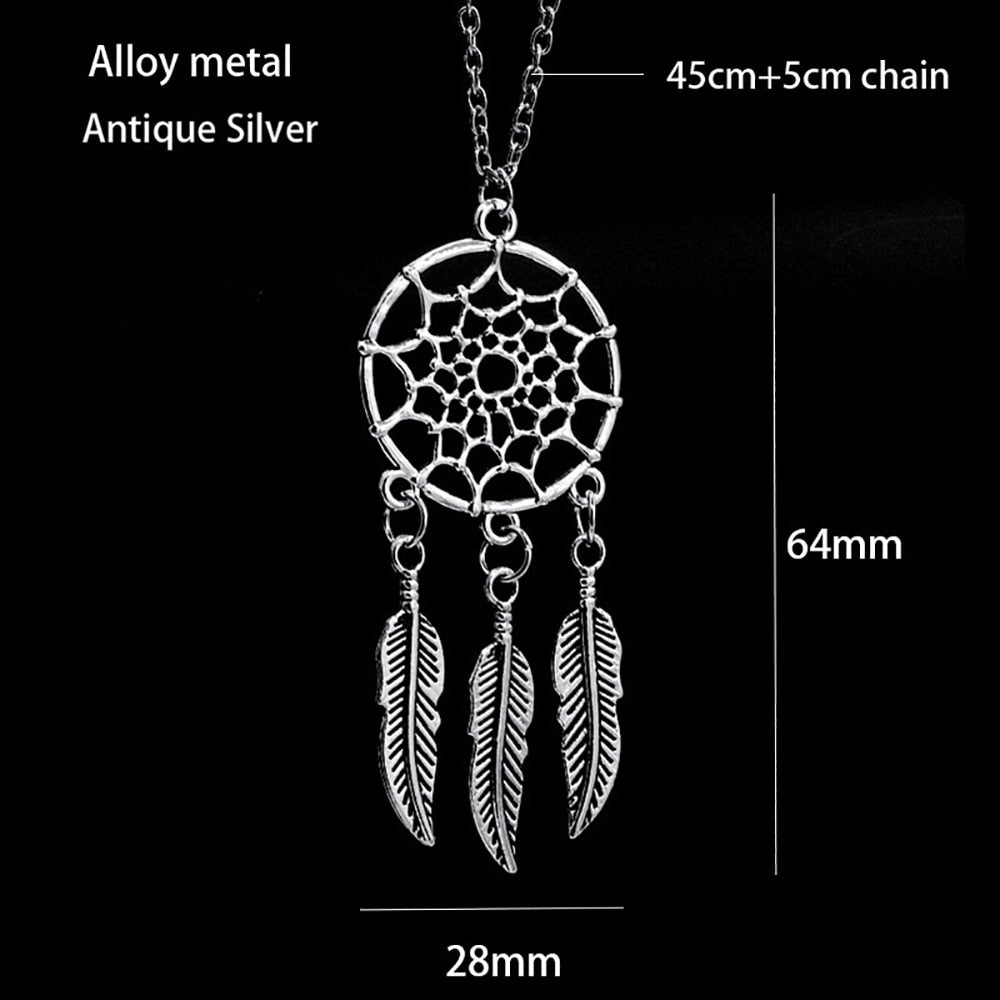 Bohemian Ethnic Feather Yoga Alloy Stainless Steel Dreamcatcher Necklace