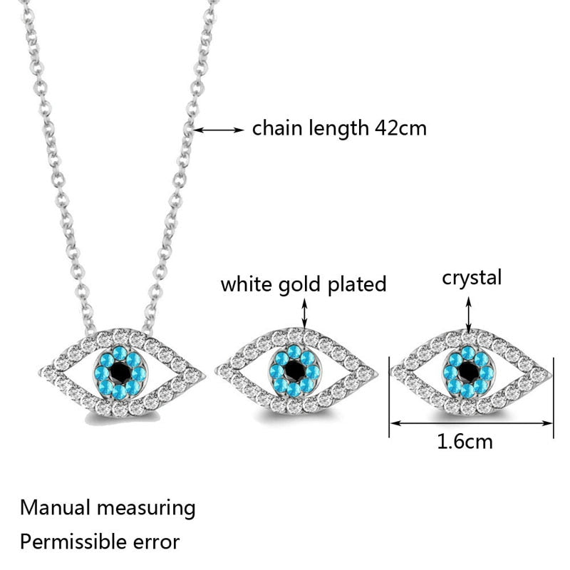 Blue Rhinestone Eye Necklace Earring