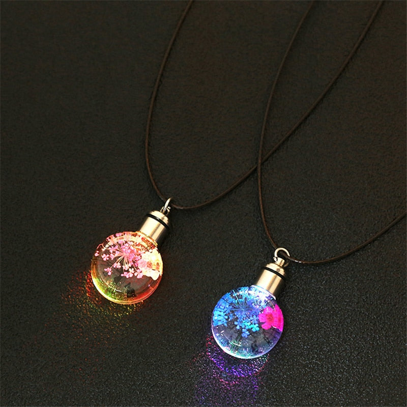 Luminous Dried Flower Butterfly Glass Ball Rope Chain Pendant