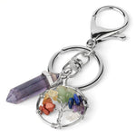 Natural Stone Fluorite Tree of Life Pendants Keychain