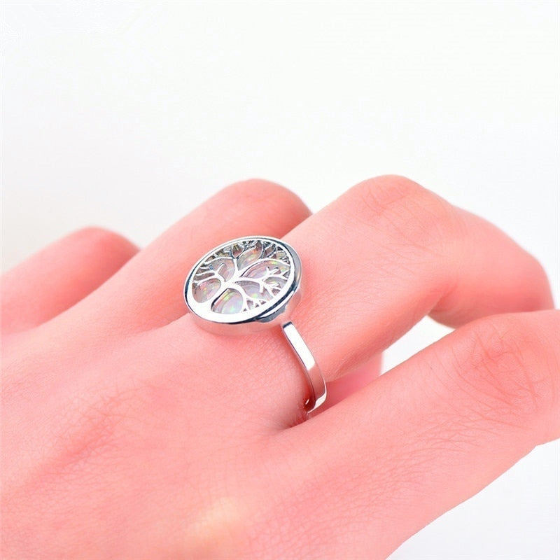Opal  life tree circle ring