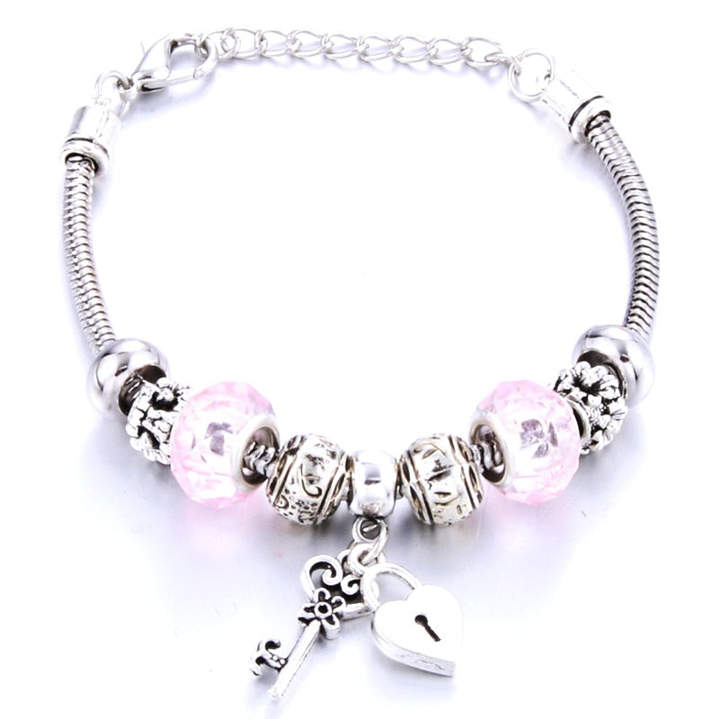 Antique Original Crown key lock Shape 6 colors Charm Bracelets