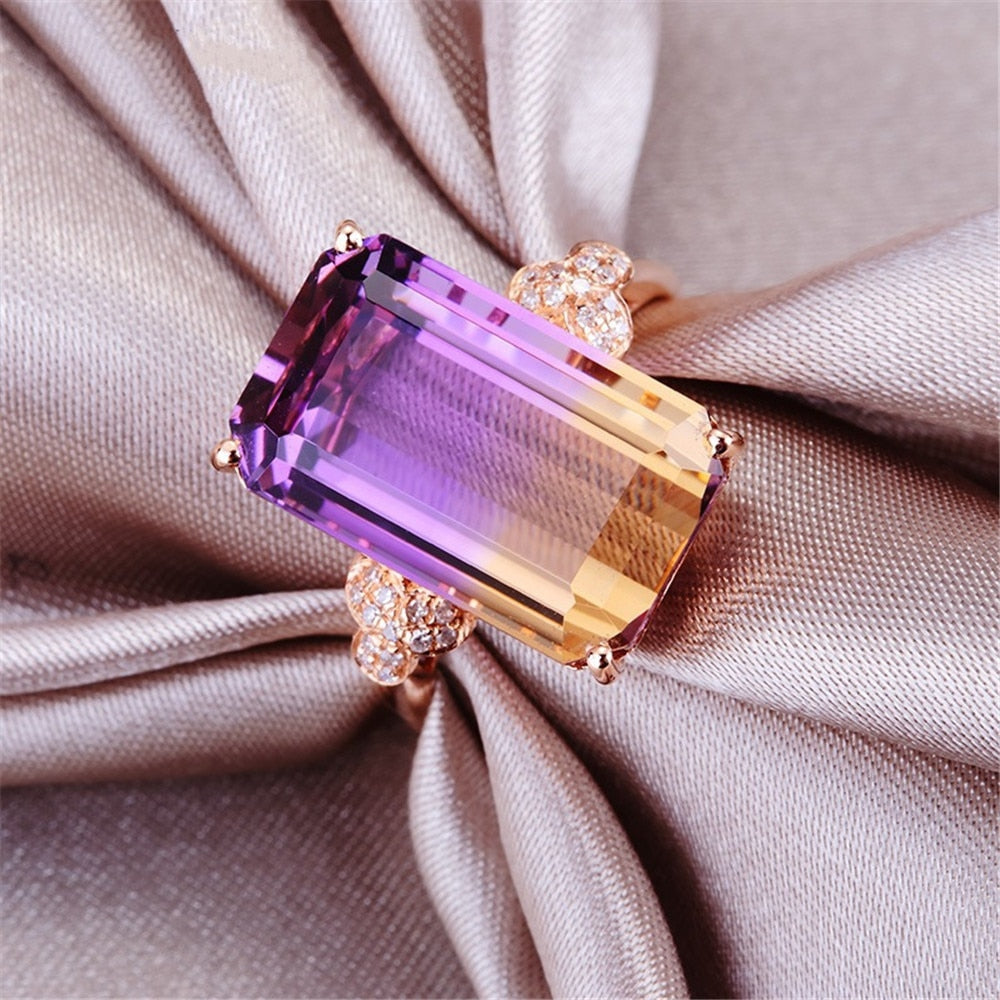 Citrine Amethyst Crystal Zircon Diamond Finger Ring