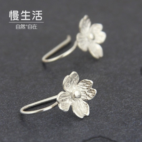 925 sterling silver Long Flower Earrings